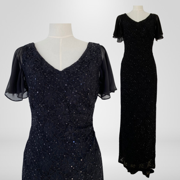Vintage Womens Whimsigoth Lace Maxi Dress Size 5 Sequins Empire Waist 90s Glam - Picture 1 of 16